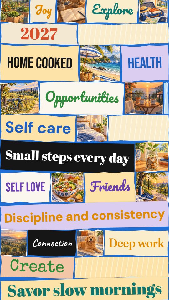 Magazine cutouts vision board collage example